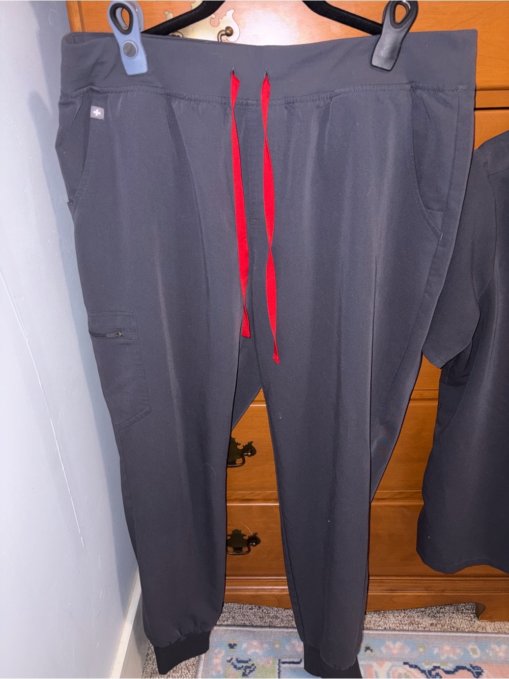 Figs Black Joggers with Red Drawstring